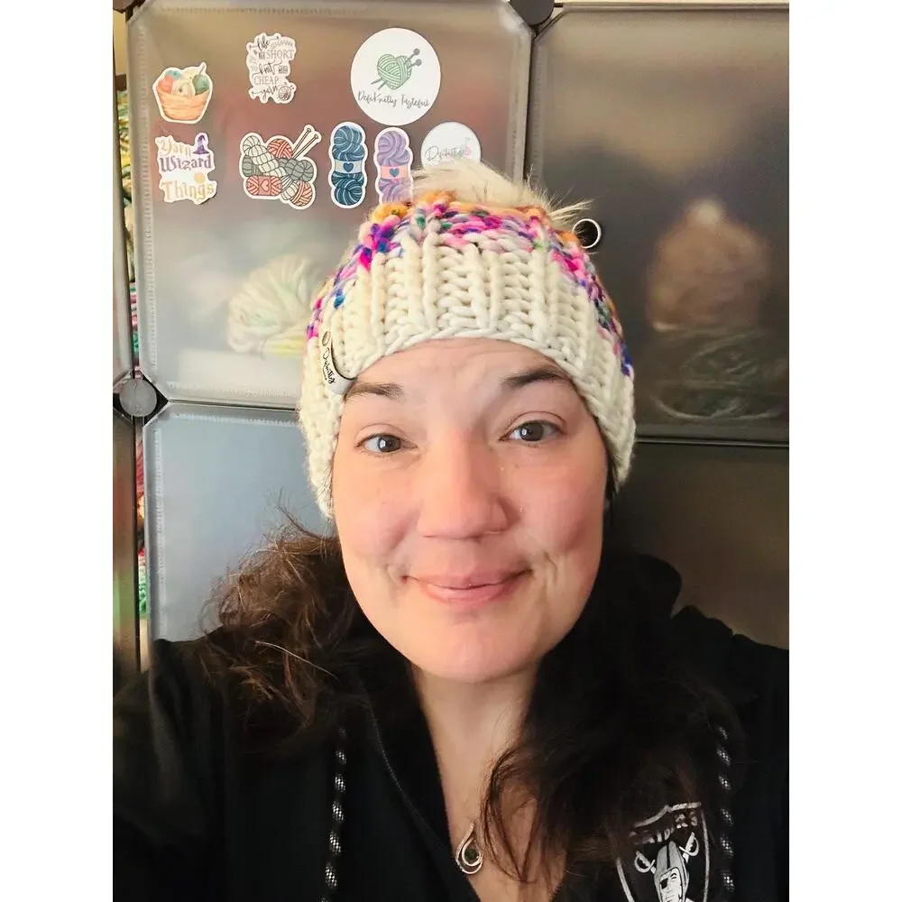 Handmade Neon Merino Wool Beanie: Colorful Winter Hat with Faux Fur Pom